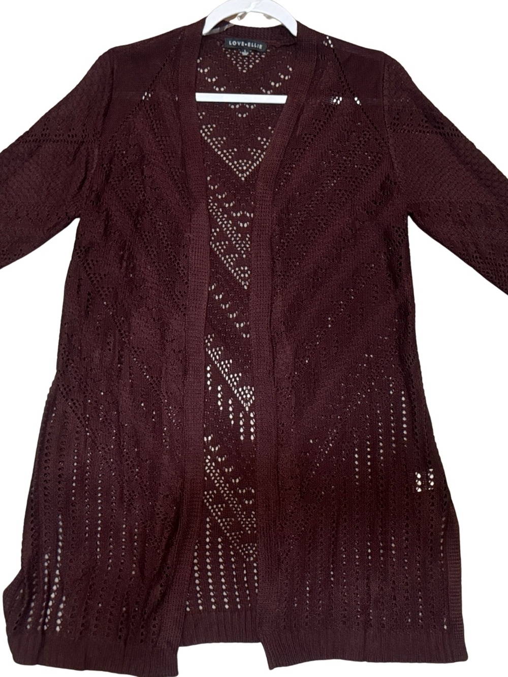 Love Ellie Open-Front Wine Knit Cardigan